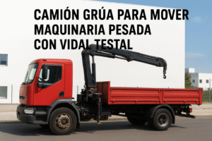 Camión grúa para mover maquinaria pesada